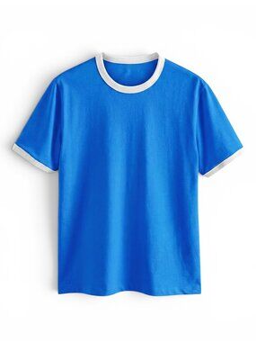 Ringer T Shirt Unisex Ringer Vintage Tshirt for Men and Women Retro Blue-White